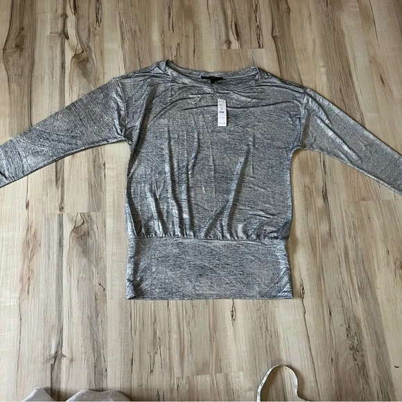 White House Black Market Women’s Tunic with Banded Bottom - Silver Metallic - Picture 2 of 4